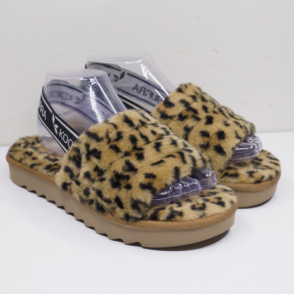 UGG KOOLABURRA Fuzz'n II Leopard Faux Fur Slingback Platform Sandals Slippers 8